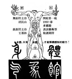 Advertisement for Body Phase Studio's 1992 festival 'Body and History: Performing Arts Festival'